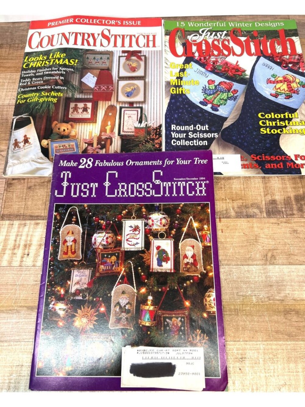 3 Winter & Holiday-Themed Cross-Stitch Magazine Ornaments Decor
